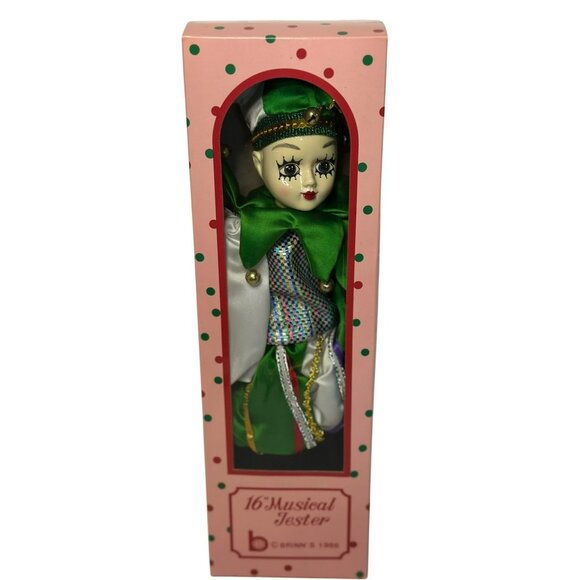 VTG 1986 Porcelain Musical Jester Doll – 16" in Original Box Bruney Collectible - Picture 1 of 7